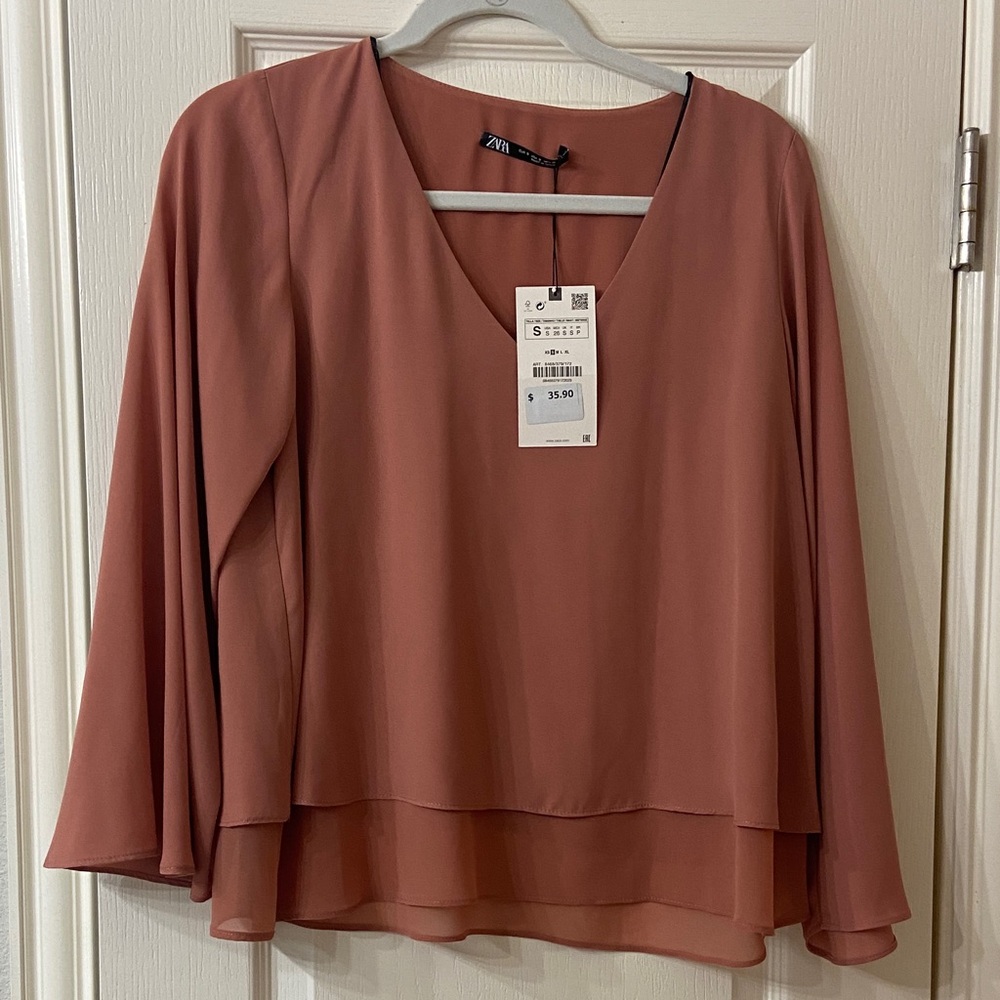 Zara Dusty Rose V-Neck Layered Blouse